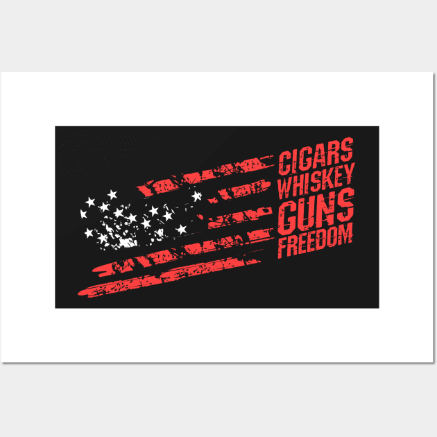 Cigars Whiskey Guns & Freedom America Gift Wall Art by woormle